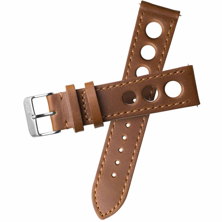 Xeric 24mm Horween Leather Rally Tan Black Strap Silver Buckle