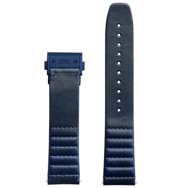 Xeric 22mm Ribbed Horween Leather Blue Strap with Blue Deployant Clasp