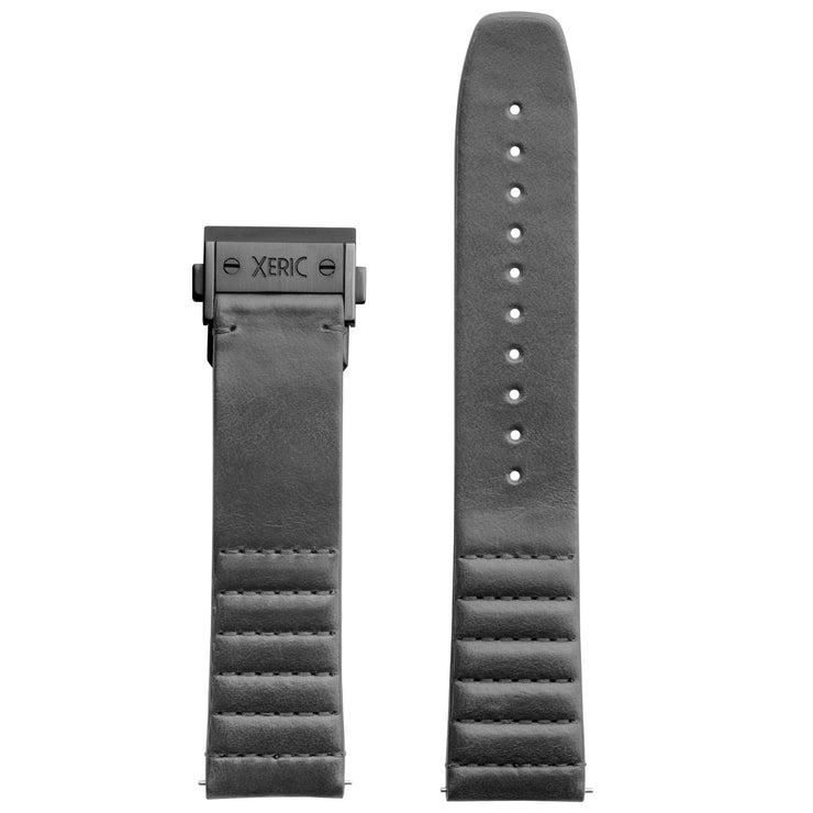 Xeric 22mm Ribbed Italian Leather Gray Strap with Gunmetal Deployant Clasp