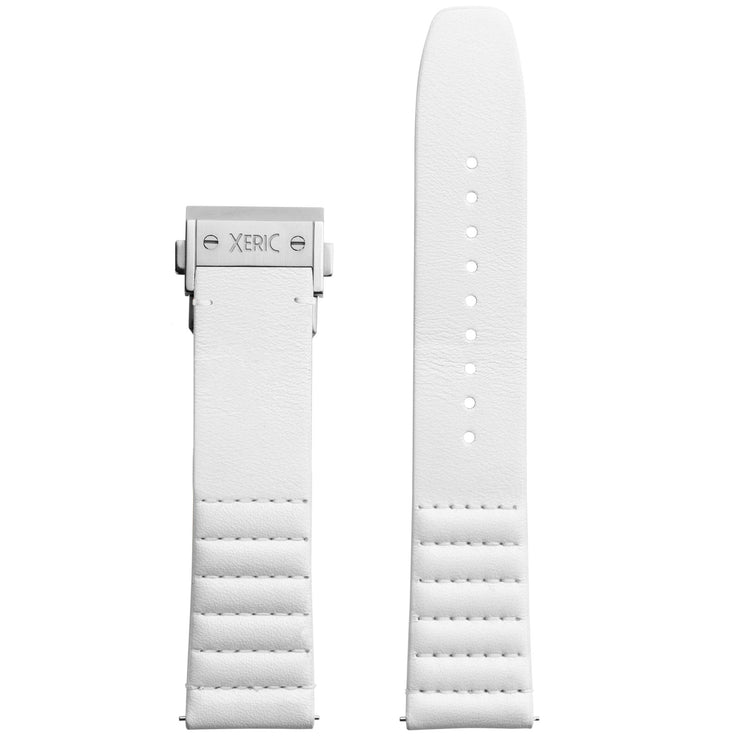 Xeric 22mm Ribbed Italian Leather White Strap with Silver Deployant Clasp