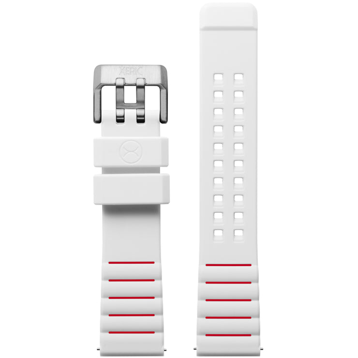 Xeric 22mm White Red Silicone Strap Silver Buckle