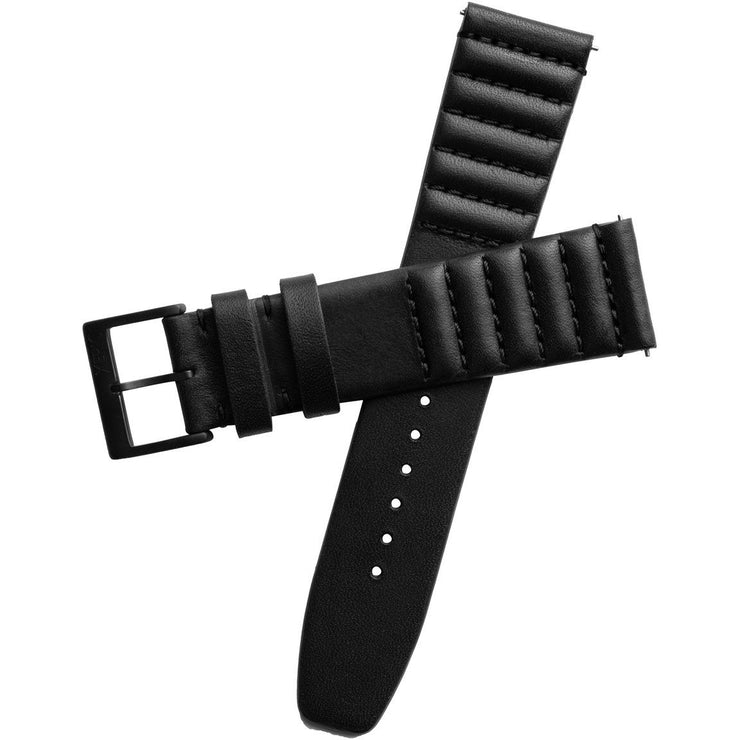 Xeric 22mm Ribbed Horween Leather Black Strap Black Buckle