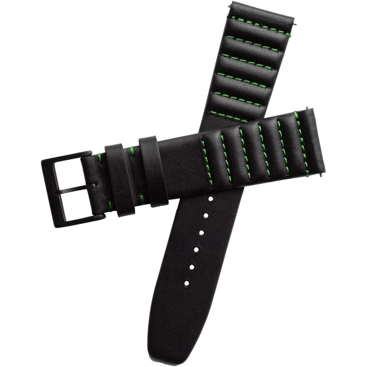 Xeric 22mm Ribbed Horween Leather Black/Green Strap