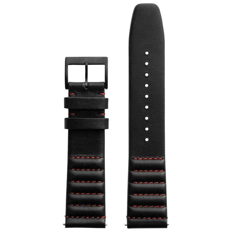 Xeric 22mm Ribbed Horween Leather Black/Red Strap Black Buckle