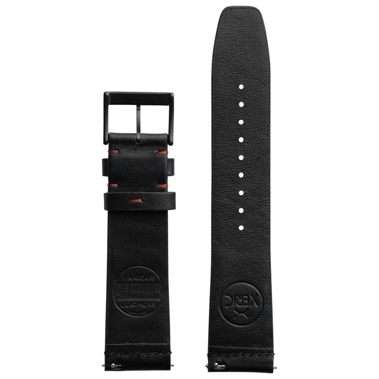 Xeric 22mm Ribbed Horween Leather Black/Red Strap Black Buckle