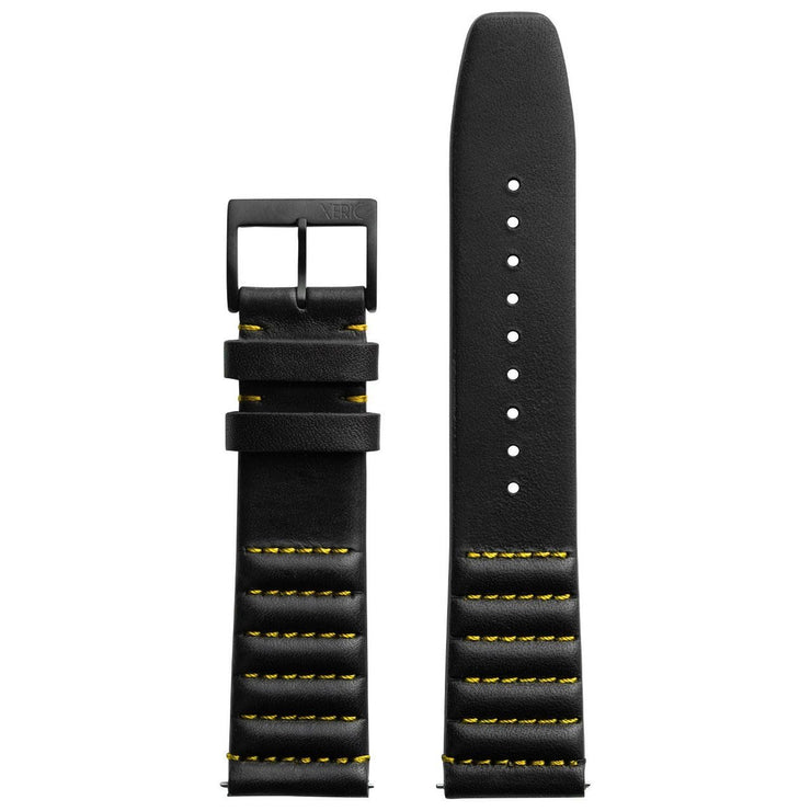 Xeric 20mm Ribbed Horween Leather Black Yellow Strap Black Buckle