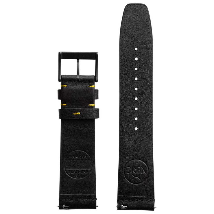 Xeric 20mm Ribbed Horween Leather Black Yellow Strap Black Buckle