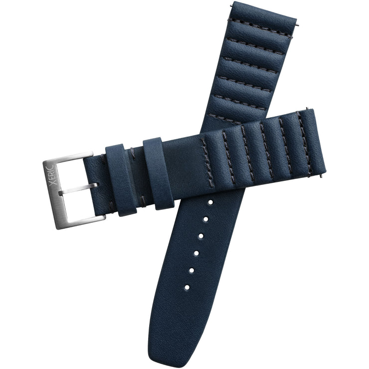 Xeric 20mm Ribbed Horween Leather Navy Strap with Silver Buckle