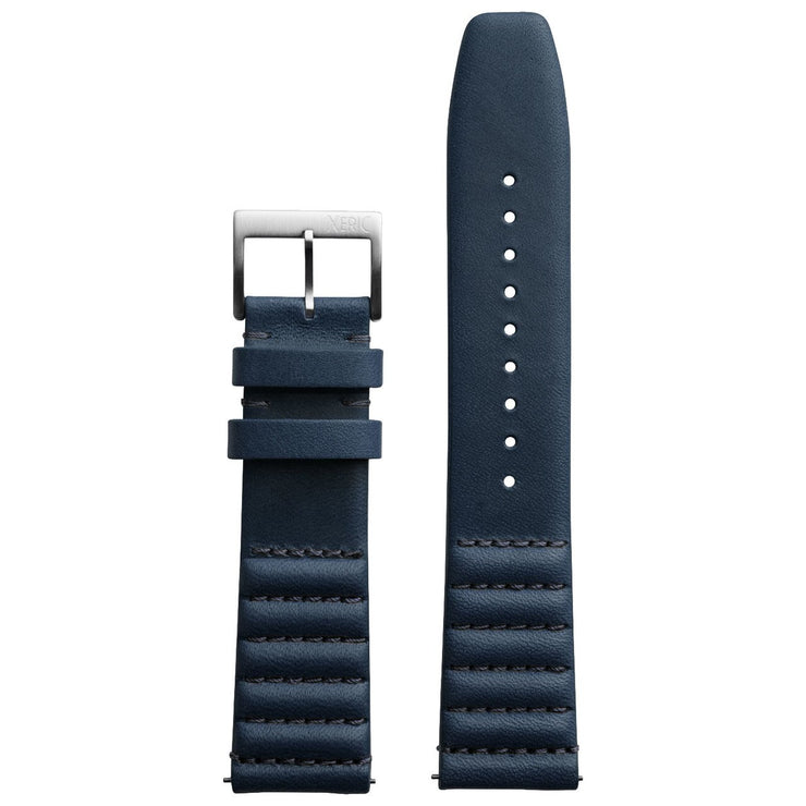 Xeric 20mm Ribbed Horween Leather Navy Strap Silver Buckle