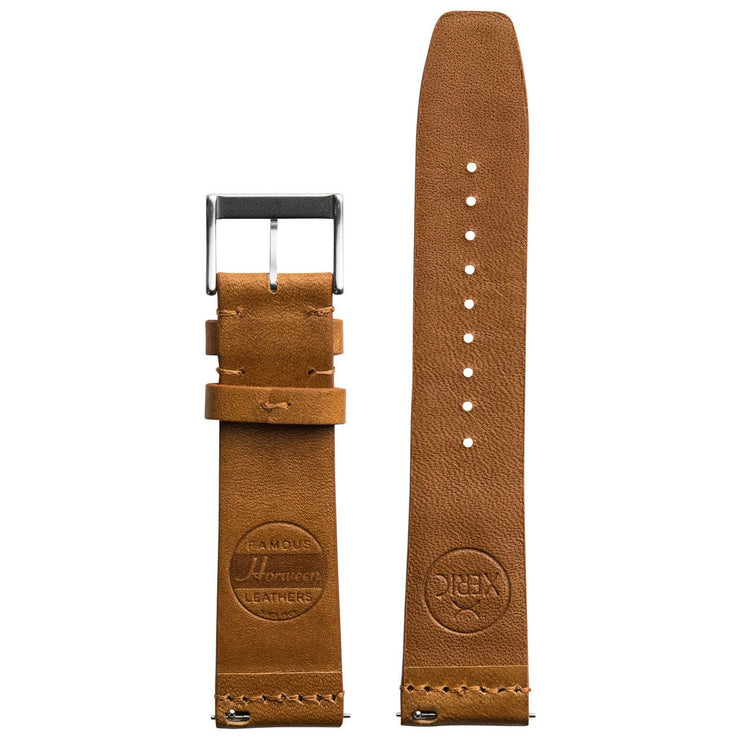 Xeric 22mm Ribbed Horween Leather Tan Strap Silver Buckle