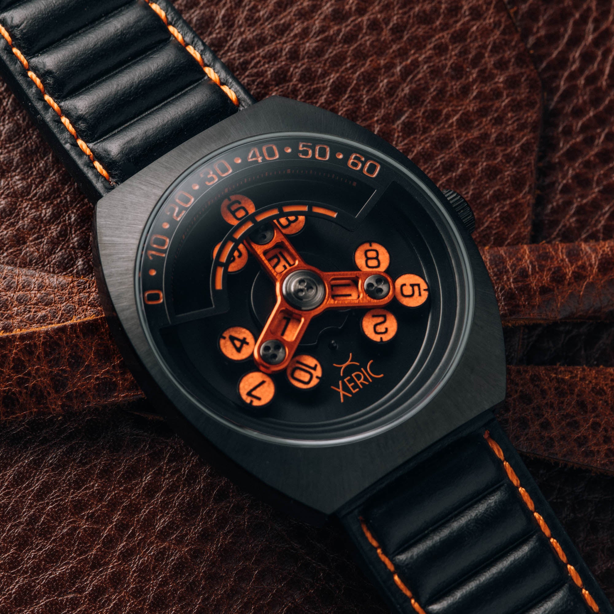 Scrambler Automatic Wandering Hour Black Orange | Xeric.com