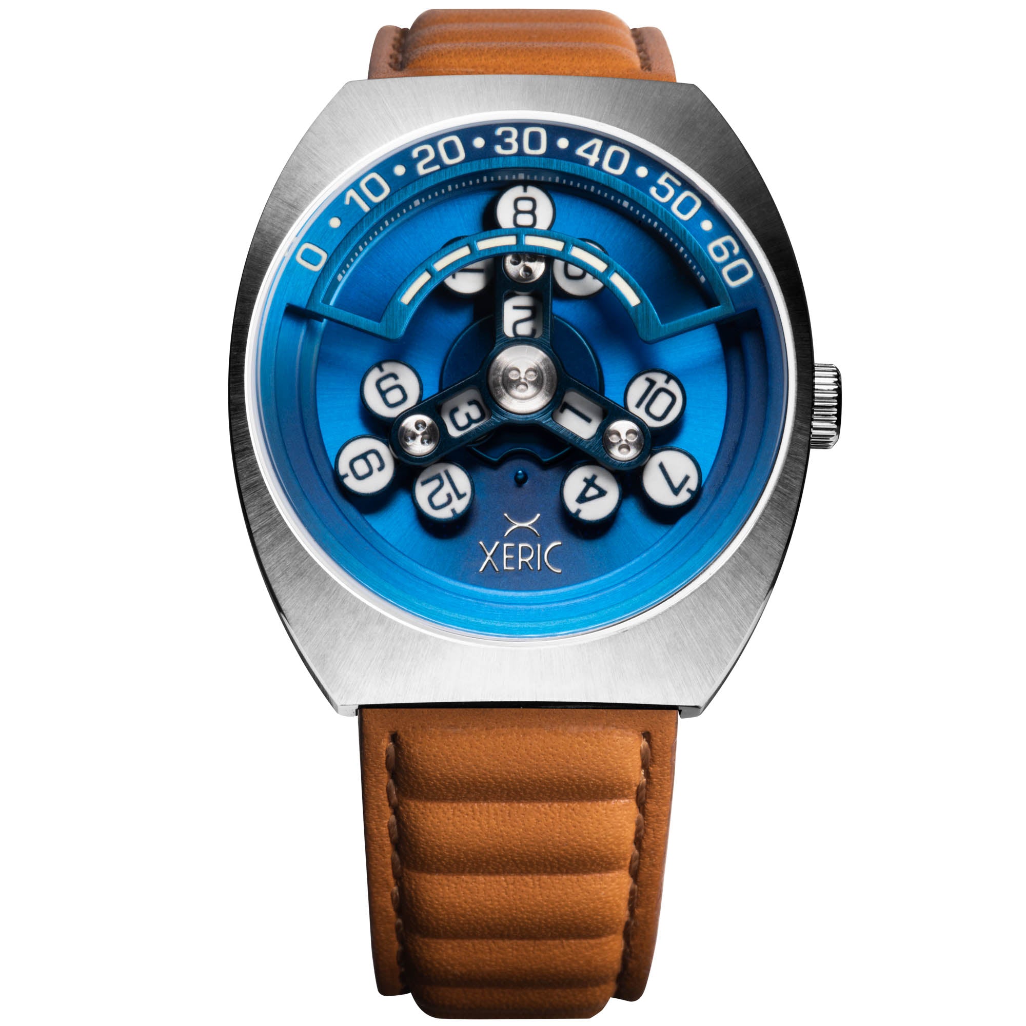 時計 suspension blank watch made in gm shanti Scrambler Automatic Wandering Hour Blue Tan | Xeric.com – Xeric