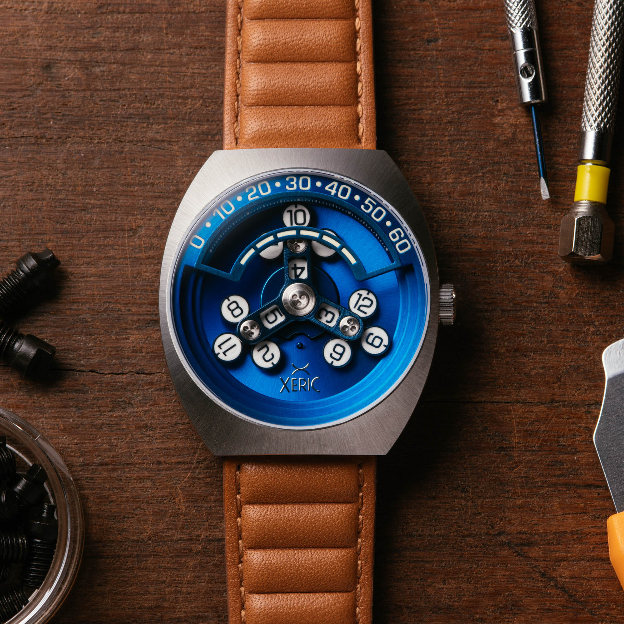 Scrambler Automatic Wandering Hour Blue Tan | Xeric.com – Xeric