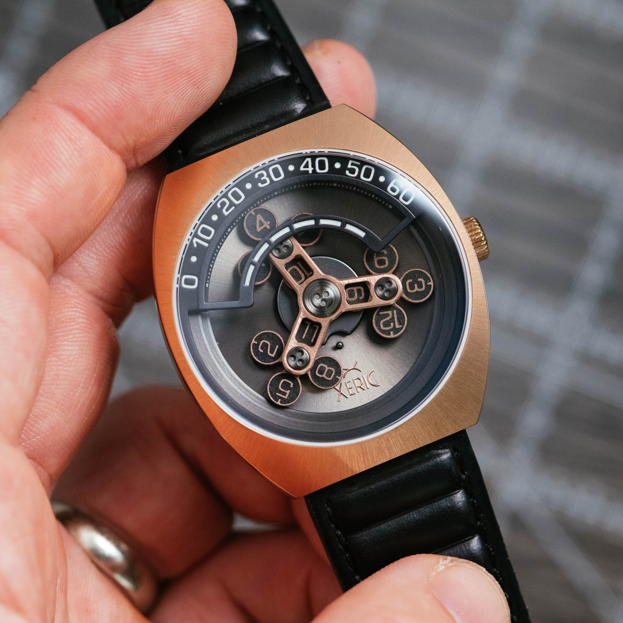 Scrambler Automatic Wandering Hour Rose Gold Gunmetal | Xeric.com