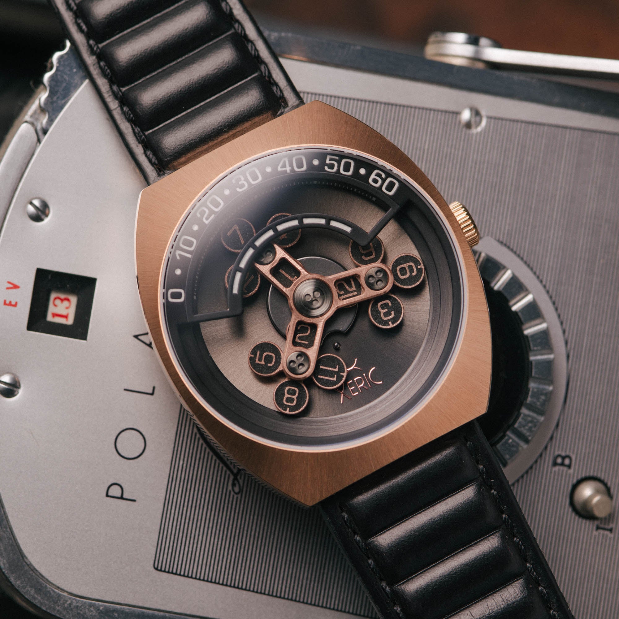 Scrambler Automatic Wandering Hour Rose Gold Gunmetal | Xeric.com
