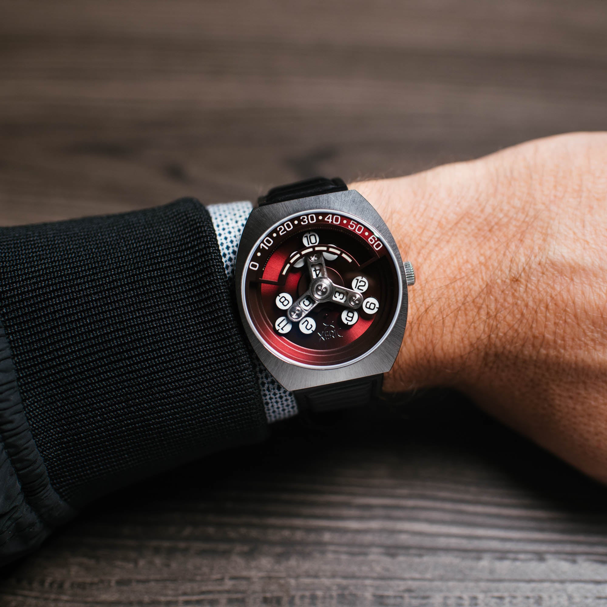 Scrambler Automatic Wandering Hour Black Oxblood | Xeric.com