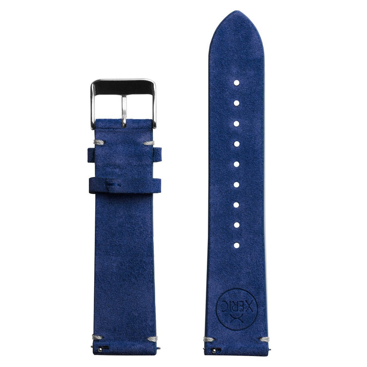 Xeric 22mm Italian Suede Blue Strap Silver Buckle