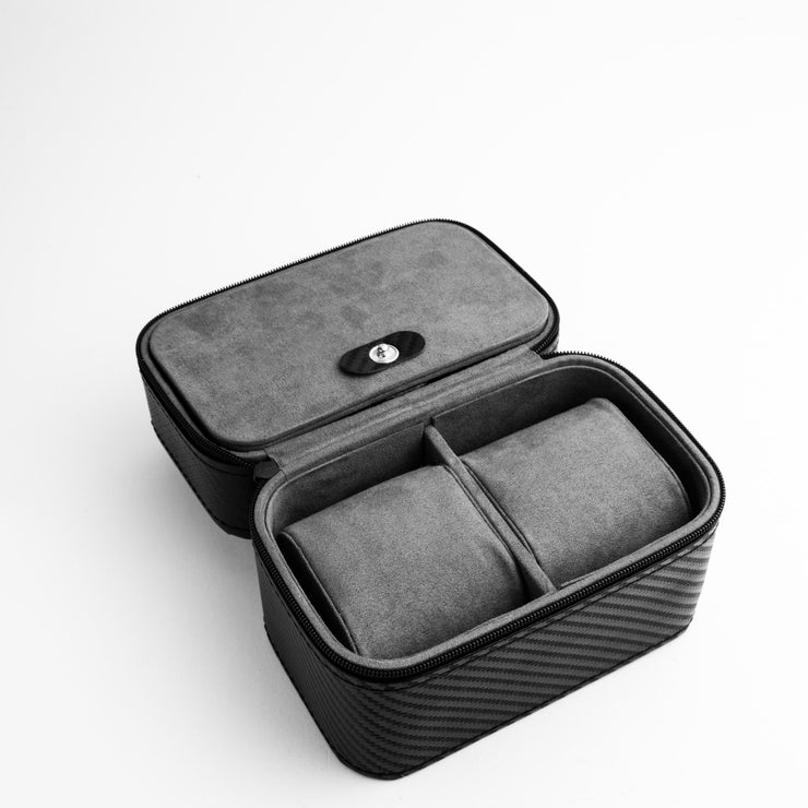 Two Watch Carbon Fiber Black Travel Case