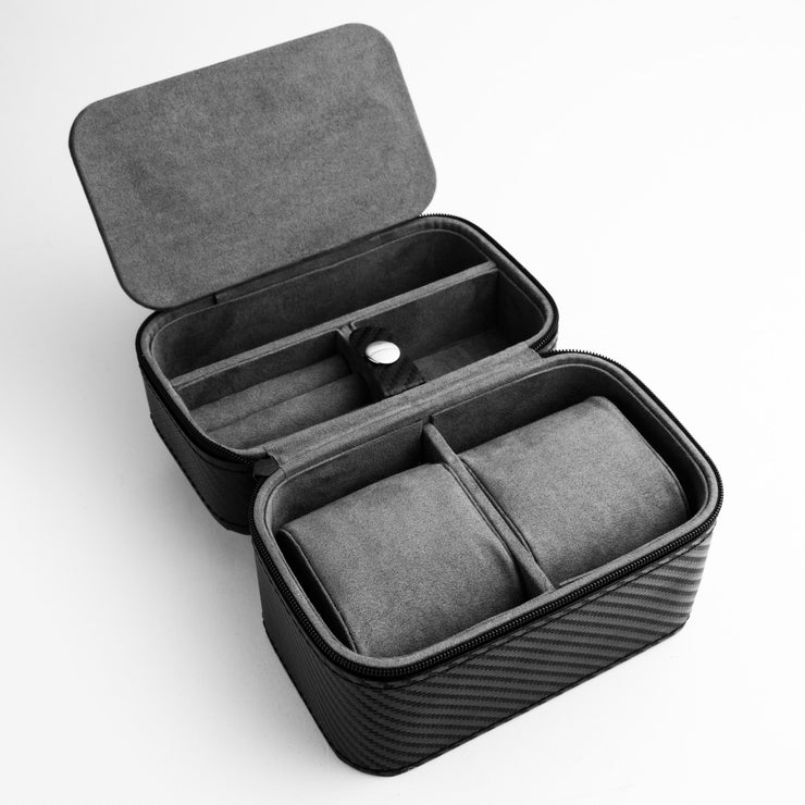 Two Watch Carbon Fiber Black Travel Case