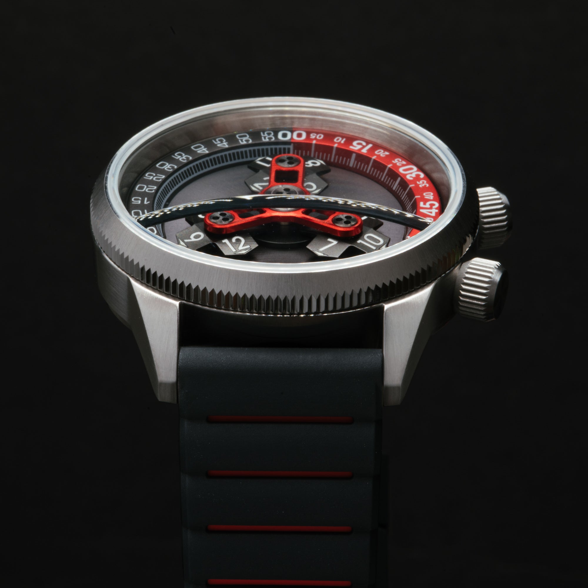 Vendetta II Automatic Wandering Hour Black Gray Red | Xeric.com