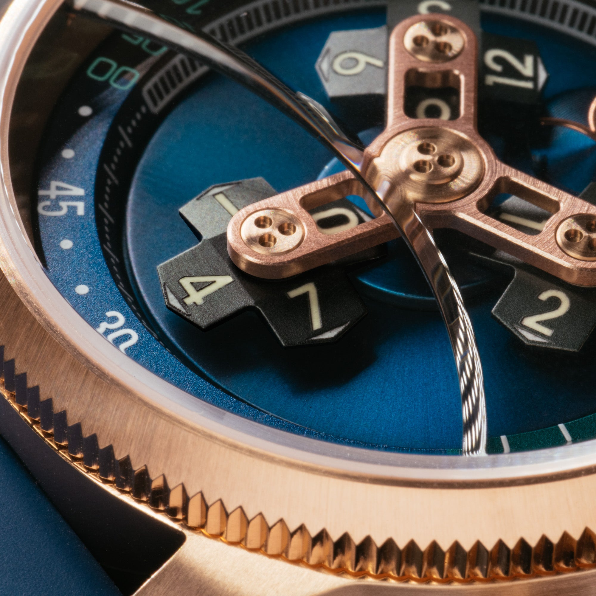 Vendetta II Automatic Wandering Hour Rose Gold Indigo | Xeric.com